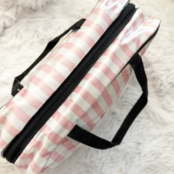 VICTORIA' S SECRET | Vintage White Pink Striped Cosmetic Case Travel Bag Zipper - Picture 4 of 9